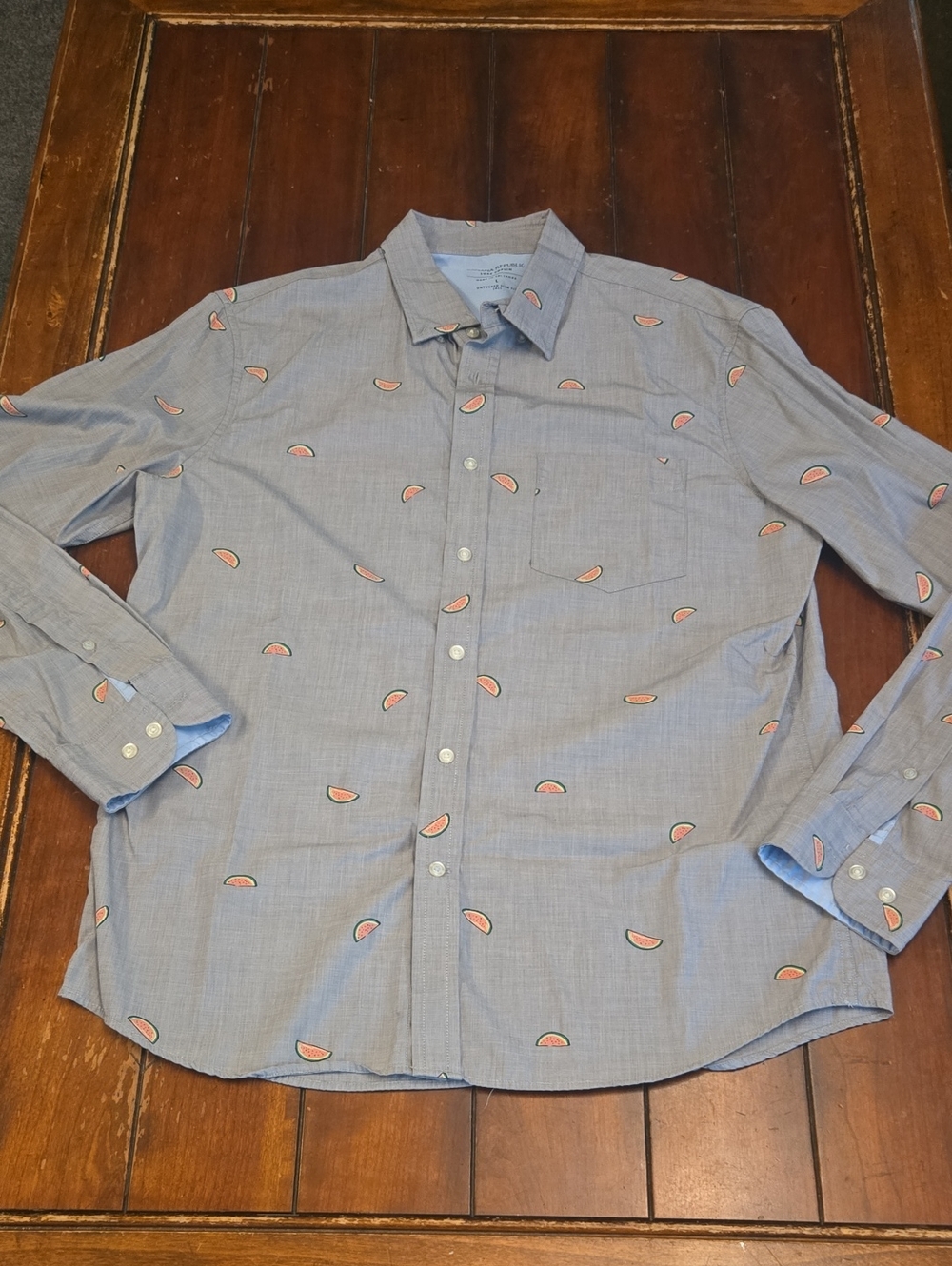Banana Republic Blue Button-Down Shirt with Watermelon Motif